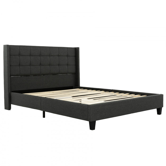 Wilder Grey Upholstered Wingback Platform Bed - Full