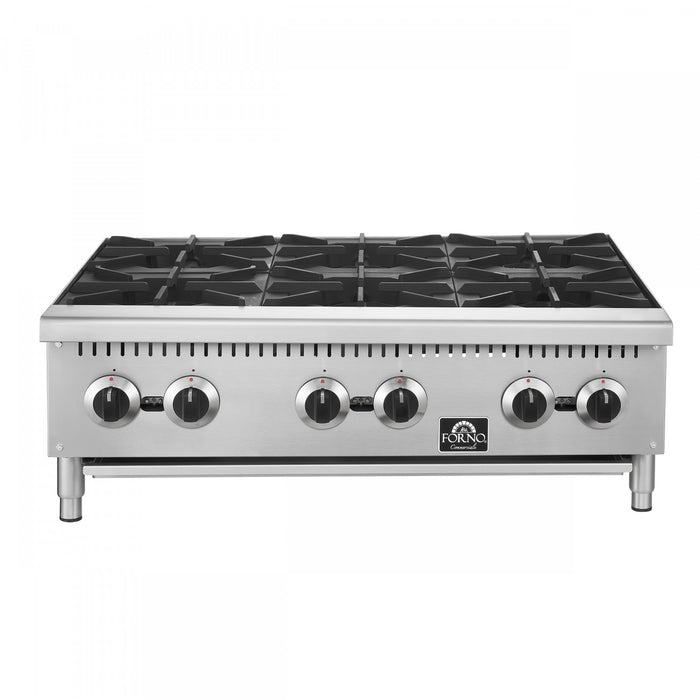 FORNO Commerciale 36 Inch Gas Hotplate with 6 Burners, 156,000 BTU, Stainless Steel - FCMHP0079-36
