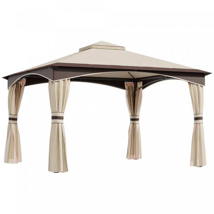Outsunny 10.5'x 12' Soft Top Gazebo Canopy Tent W/ Double Roof, Eaves Design And Mesh Netting Sidewall Outdoor Patio Large Garden