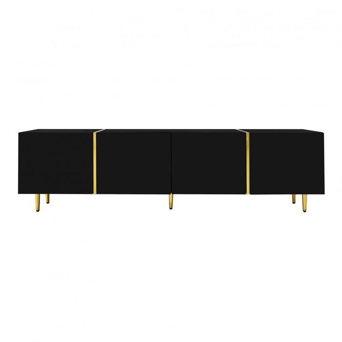 Frances Modern Tv Stand With 4 Doors,high-gloss Black Tv Stand