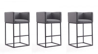 Embassy Mid-Century Modern Metal Upholstered Barstool in Gray - Set of 3