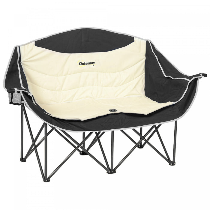 Outsunny Double Camping Chair, Padded Camp Chair W/ Cup Holders, Khaki