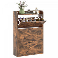 HOMCOM Narrow Shoe Cabinet Farmhouse Shoe Storage Cabinet Rustic Brown