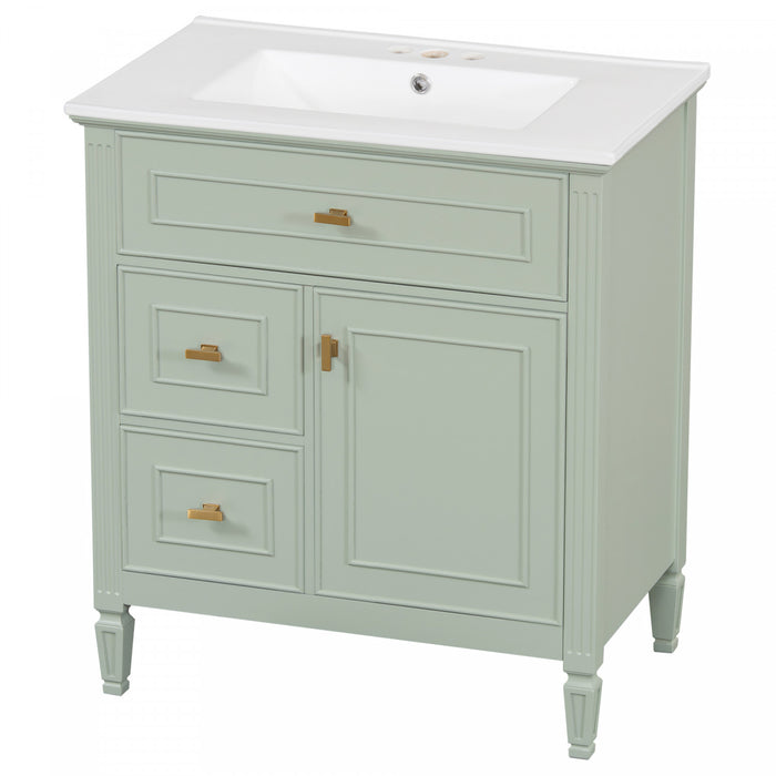 Olivia 30\" Bathroom Vanity with Ceramic Sink and Solid Rubberwood, Green