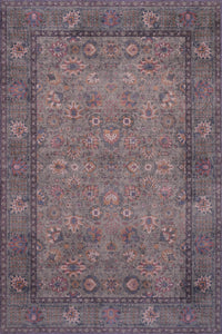 Aqua Brown Flora Washable Non-slip Low Pile Area Rug 5'x7' 