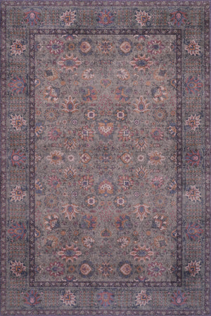 Aqua Brown Flora Washable Non-slip Low Pile Area Rug 5'x7'