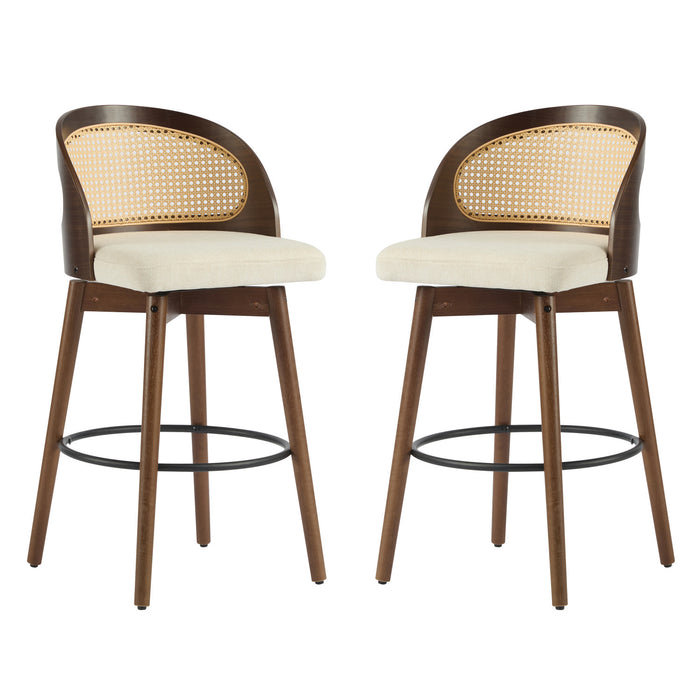 Calvin Indoor Counter Height Swivel Bar Stool Set of 2 with Ergonomic Backrest,Walnut