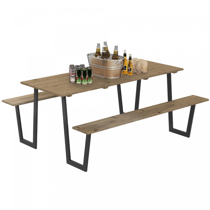 Outsunny 5.7 Ft Outdoor Picnic Table Bench Set With 2\" Umbrella Hole, Brown