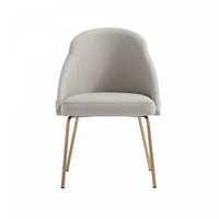 Gracie Modern Metal Vegan Leather Dining Chair in Stone Gray and Gold 