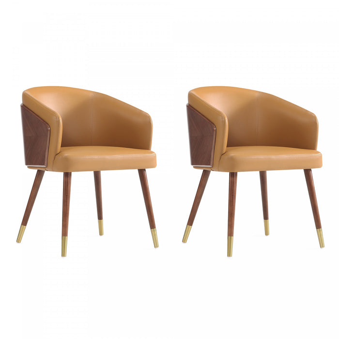 Reeva Modern Wood Vegan Leather Dining Chair in Camel - Set of 2