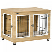 Pawhut Pet Crate End Table With Soft Cushion, Double-door Dog Crate Furniture For Medium Large Dogs,