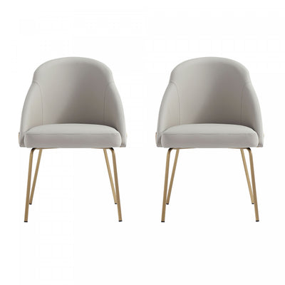 Gracie Modern Vegan Leather Metal Dining Chair in Stone Gray and Gold - Set of 2 | Chaise de salle a manger moderne Gracie en cuir vegetalien et metal, gris pierre et or - Lot de 2