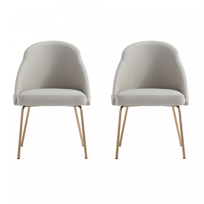 Gracie Modern Vegan Leather Metal Dining Chair in Stone Gray and Gold - Set of 2
