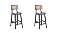 Versailles Industry Chic Cane Back Wood Counter Stool in Black and Natural - Set of 2