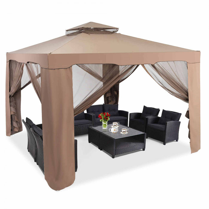 Costway 10'x 10'2-tier Canopy Gazebo Tent Outdoor Netting Picnic Party Sun Shade