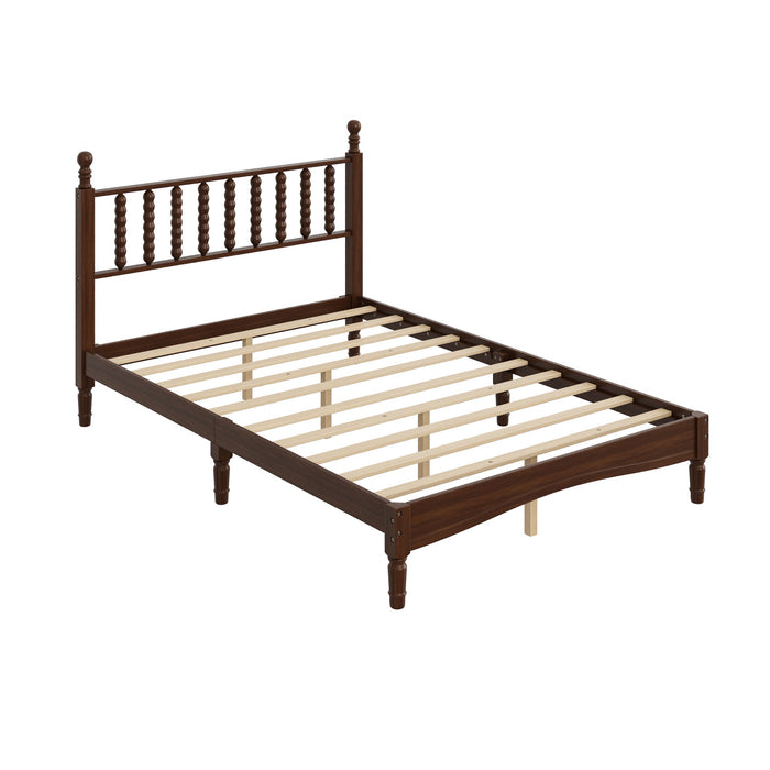 Oliver Retro Wood Platform Bed with Gourd Shaped Headboard - Dark Brown 