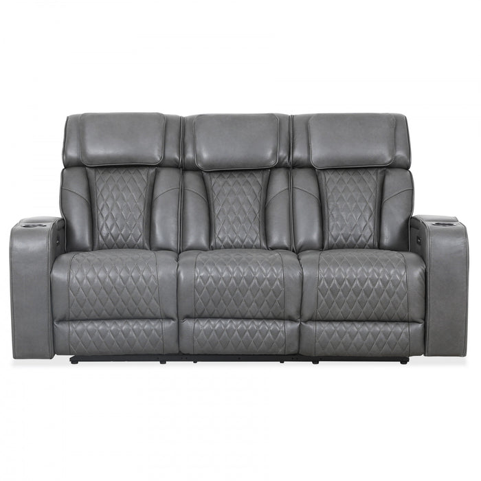 Kingsley 78 in. Leather Match Power Reclining Sofa with Storage Console and USB - Charcoal