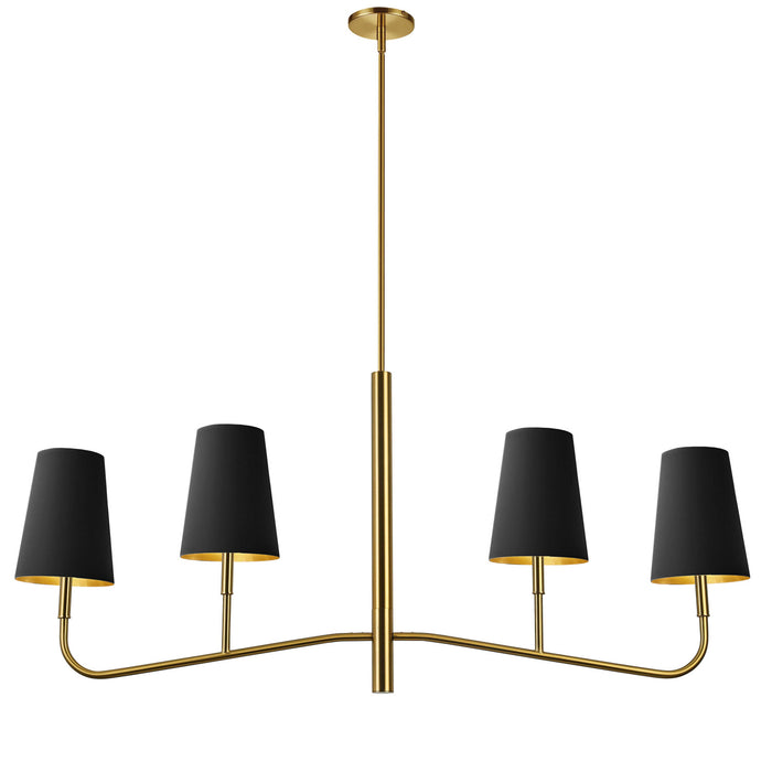 Dainolite Eleanor 4 Light Horizontal Chandelier Aged Brass Black/Gold Shades Lamp