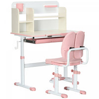 Qaba Kids Desk And Chair Set, Height Adjustable Student Writing Desk & Chair With Adaptive Seat Back