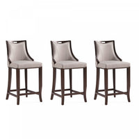 Emperor Traditional Wood Upholstered Barstool in Light Gray - Set of 3 