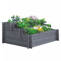 Outsunny 3-tier Wood Raised Garden Bed, Elevated Planting Box, Outdoor Vegetable Flower Container, H