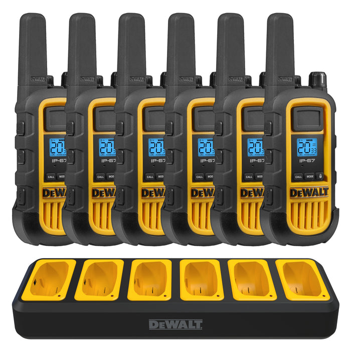 6 Dewalt Dxfrs800 Walkie Talkies - 2 Watt, Heavy Duty, 22 Channel Long Range Two Way Radios
