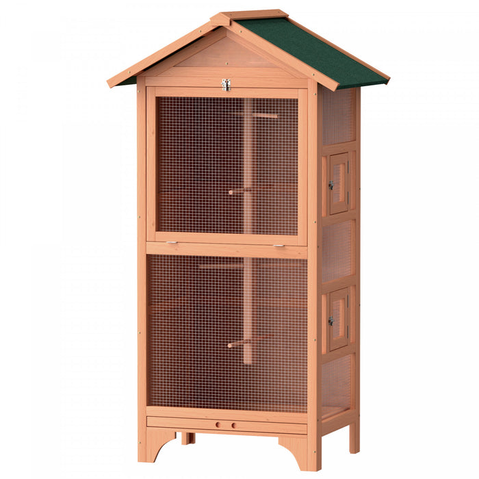Pawhut 62.5\" H Large Wooden Bird Cage Outdoor Indoor For African Grey Small Quaker Amazon Parrot Cockatiel Sun Parakeet Green Cheek Conure Dove Lovebird Budgie Play, Orange