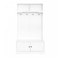 Ethan Hall Tree Coat Rack with Shoe Cabinet Hooks and Storage,White 