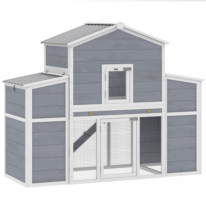 PawHut Large Chicken Coop, 66.5\" Wooden Chicken House with Run, 2 Nesting Boxes, Sliding Tray & Ramp, Waterproof Roof, Hen House Poultry Cage for Outdoor Backyard Farm