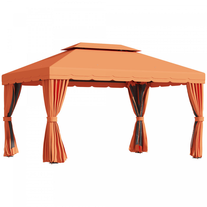 Outsunny 10 X 13ft Aluminum Frame Gazebo Canopy Double Tier Garden Shelter With Netting And Curtains, Orange