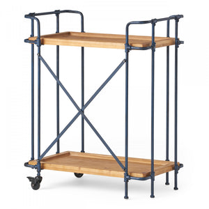 Daniel Wood And Metal Bar Cart With 2-tier Mobile Serving Storage, Antique Black