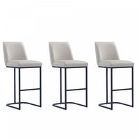 Serena Modern Metal Upholstered Barstool in Light Gray - Set of 3 Bar Stool 