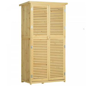 Outsunny 3' X 5' Wooden Garden Storage Shed, Sheds & Outdoor Storage With Asphalt Roof & 2 Large Wood Doors With Lock, Natural