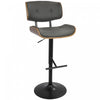 LumiSource Lombardi Faux Leather Mid-Century Modern Adjustable Barstool - Walnut/Grey