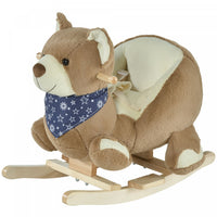 Qaba Rocking Horse, Kids Ride On Horse Bear-theme Soft Plush With Music, Seat Belt, Wooden Base For