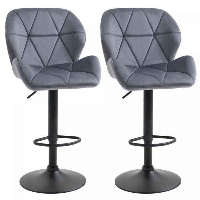 HOMCOM Bar Stool Set of 2 Fabric Adjustable Height Counter Chairs Grey