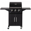 Outsunny 3 Burner Gas Grill, Portable Outdoor Propane Grill with Wheels, Carbon Steel Barbecue Trolley, Side Shelves, Warming Rack, Storage Cabinet, Thermometer, Black