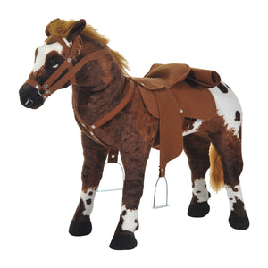 Qaba Standing Ride On Horse Children Cowboy Plush Pony Toy W/ Neighing Sound Brown