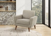 Upholstered Accent Chair, 34\" Wide, Light Brown Fabric, Walnut Wood Legs, Mid-Century Accent Chair