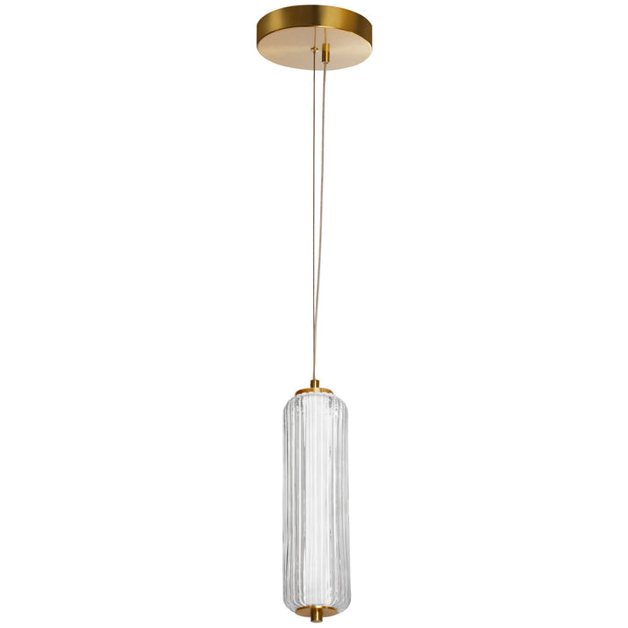 Dainolite Ramona LED Pendant 10w Aged Brass Clear Fluted Glass Lamp