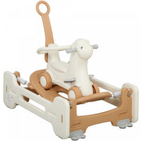 Qaba 5 In 1 Rocking Horse For Toddlers 1-6 Years, Alpaca-shaped Baby Push Ride On Car For Toddlers W/ Balance Board, Push Handle, 4 Wheels, Support To 66 Lbs, Hdpe Sliding Car