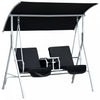 Outsunny Double Outdoor Swing Chair 2 Person Covered Swing Porch Swing W/ Pivot Table And Storage Console, Black