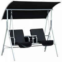 Outsunny Double Outdoor Swing Chair 2 Person Covered Swing Porch Swing W/ Pivot Table And Storage Co