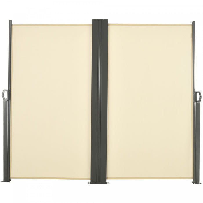 Outsunny Double Retractable Side Awning 236\" X 71\" Patio Screen Cream White