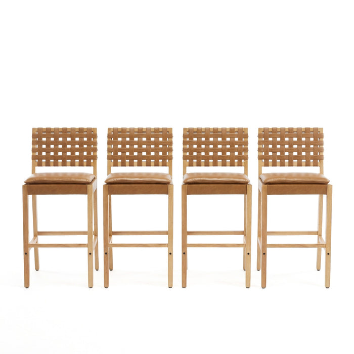 Philip Modern Rubber Wood Bar Stool Set of 4 with Woven Back Support,Natural