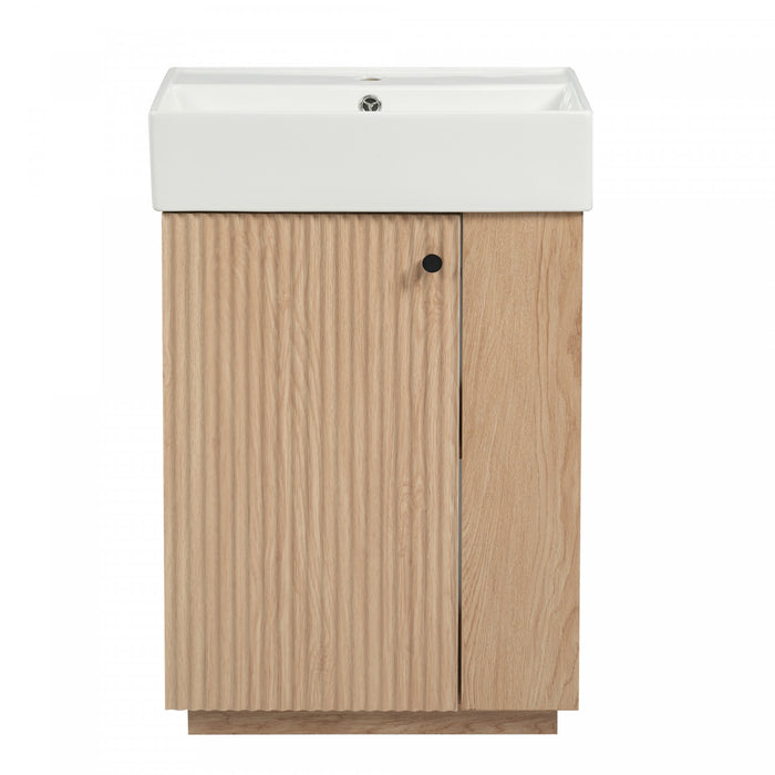 Serena Modern 21.6 Inch Bathroom Vanity with Ceramic Sink and Multi Storage, Brown