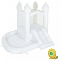 Qaba White Bounce House, 8.2 x 7.4 x 6.6 FT Inflatable Bouncy Castle for Kids with Slide, Ball Pit and 370W Blower, for Indoor Outdoor Birthday Wedding Party Backyard