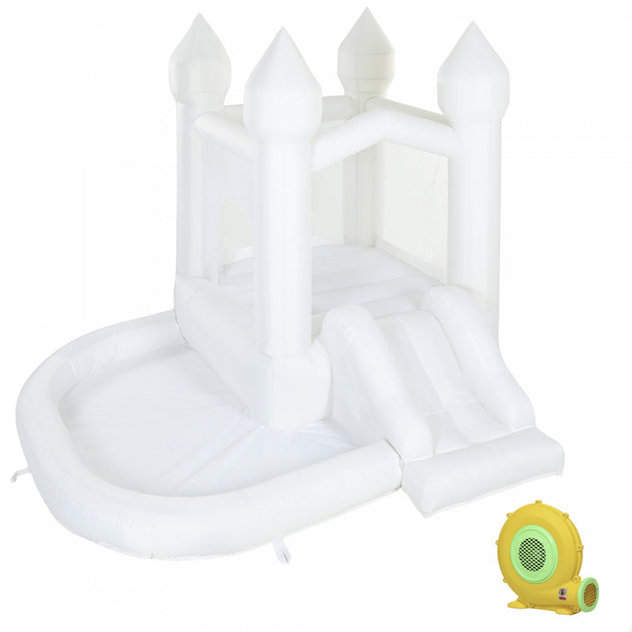 Qaba White Bounce House, 8.2 x 7.4 x 6.6 FT Inflatable Bouncy Castle for Kids with Slide, Ball Pit and 370W Blower, for Indoor Outdoor Birthday Wedding Party Backyard