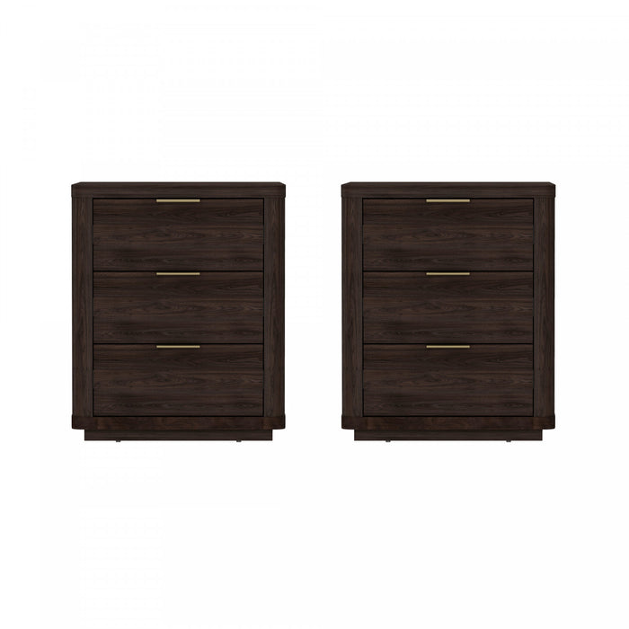 Evelyn Modern 20\" Nightstand in Brown (3-Drawer) - Set of 2
