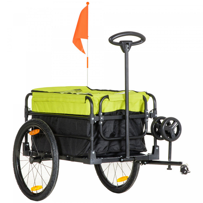 Aosom Bike Cargo Trailer & Wagon Cart, Multi-use Garden Cart With Removable Box, 20'' Big Wheels, Reflectors, Hitch And Handle, Yellow
